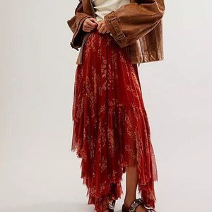 Free People Fp One Clover Printed Skirt Asymmetrical Rust M